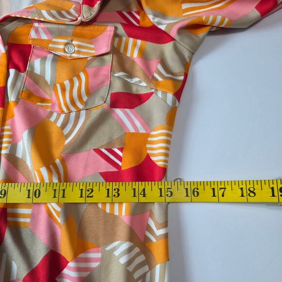 J.McLaughlin Shirt Dress Womens XS Multicolor Geometric Belted 3/4 Sleeve Retro - Picture 8 of 10